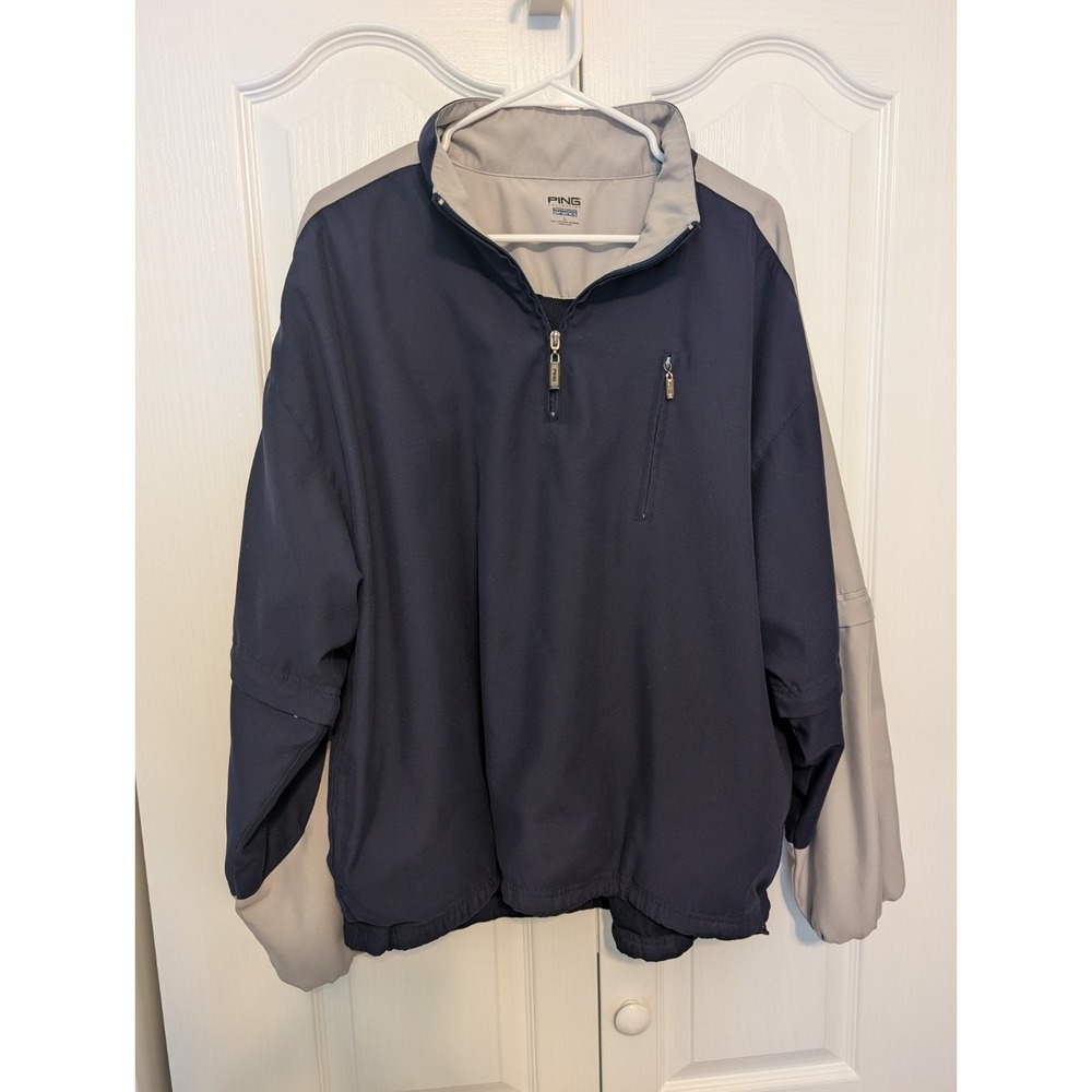Ping 1/4 Zip Pullover Golf Jacket Windbreaker Men's L Blue Removable Sleeves